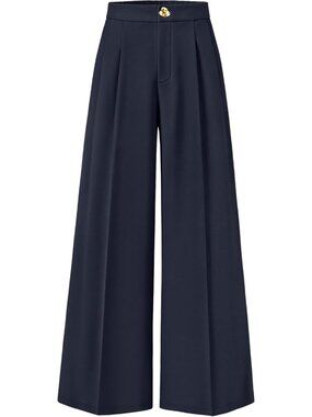 Women's Navy Wide Leg High Waisted Casual Loose Flowy Fashionable Palazzo Pants